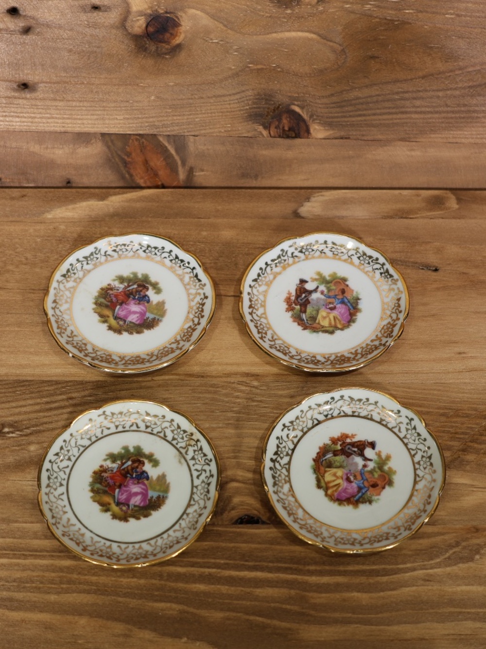 Set of 4 Vintage Miniature Limoges Porcelain Plates 3" Courting Couple